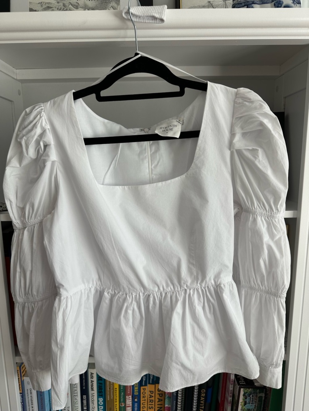 Tuckernuck’s White Square-Neck Puff Sleeve Peplum Top